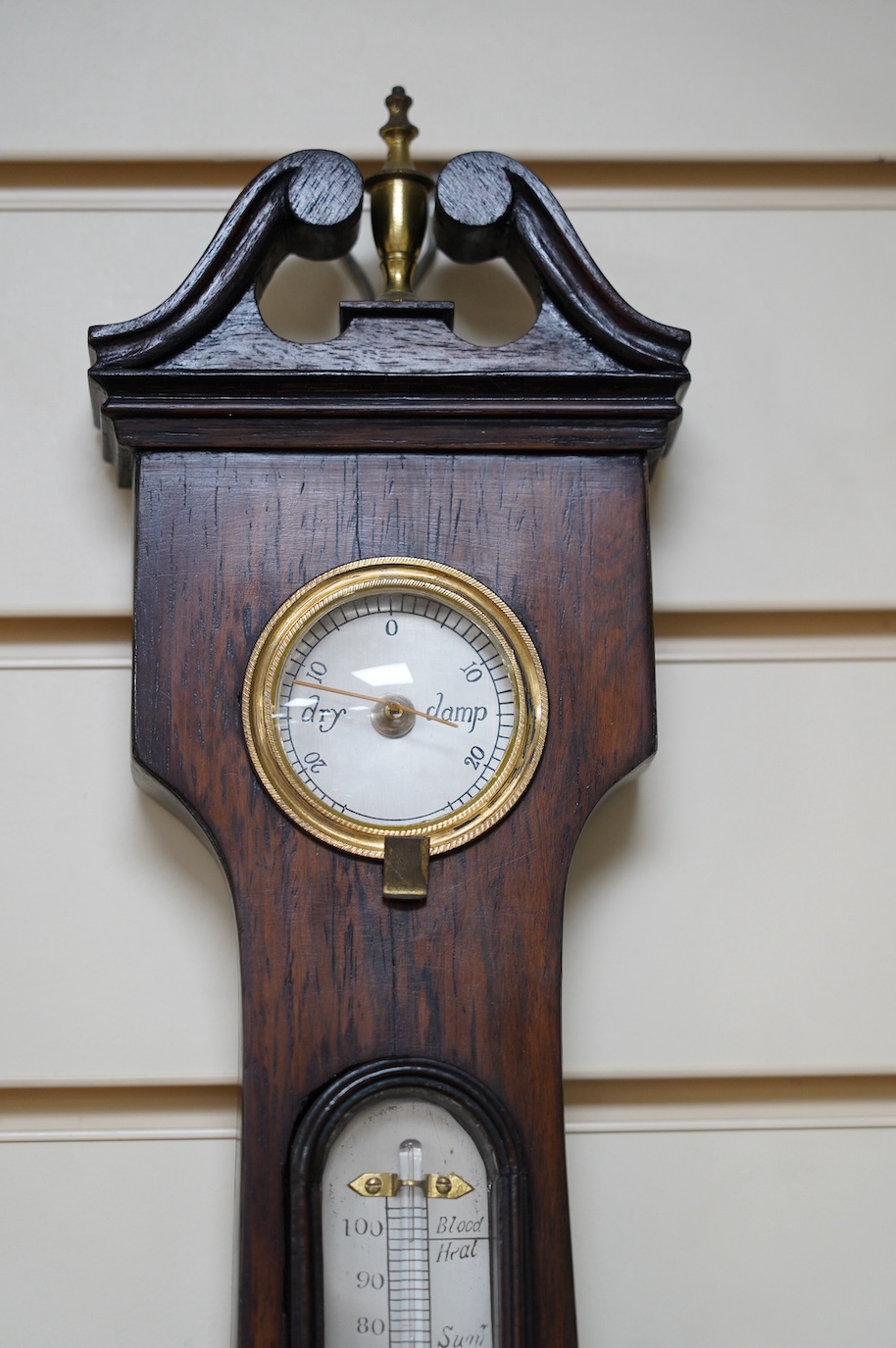 A 20th century mahogany banjo barometer, 99cm. Condition - good, not tested as working